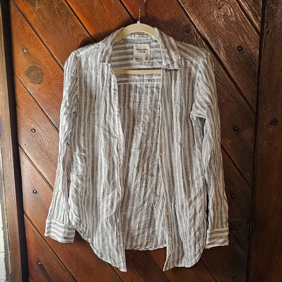 Abercrombie striped linen boyfriend shirt size M - Picture 1 of 2